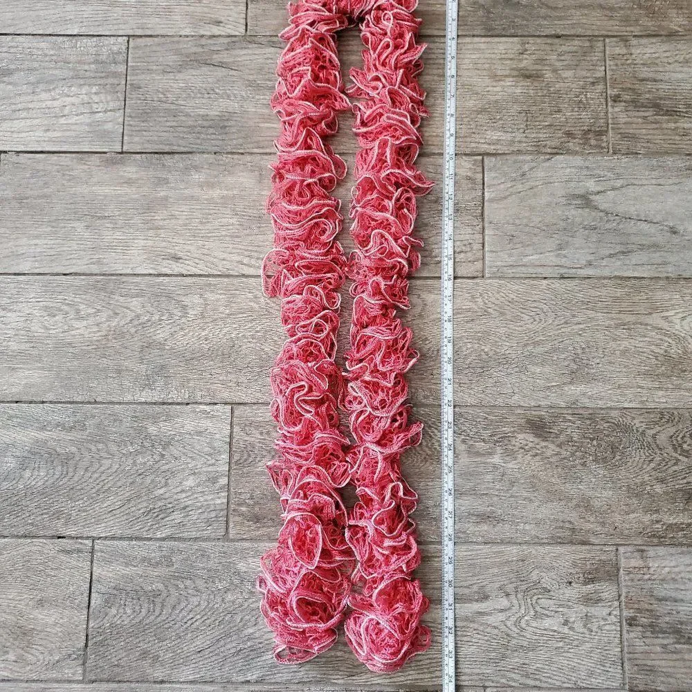 BOGO Scarf Sale - Hand Crafted crochet pink and silver ruffle scarf